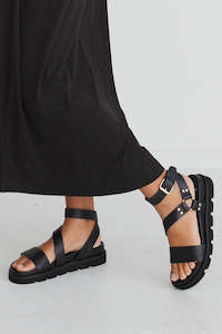 Slides And Shorts: Caplan Black Flatform Strappy Sandal
