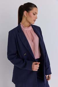 Blazers: Superior Navy Linen Structured Blazer