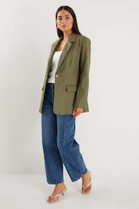 Dock Khaki Ramie Rolled Sleeve Blazer