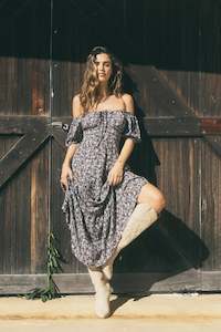 Carrie Deep Purple Floral Puff Sleeve Maxi Dress