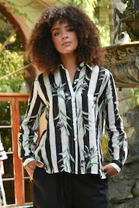 Easy Breezy Black Striped Olive Print Shirt