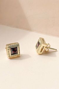 Silver Linings Collective: Sirius Square Gold with Black Garnet Stone Stud EOL Earrings