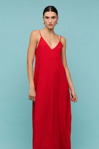 Staple The Label: Amira Red Strappy Textured Maxi Dress