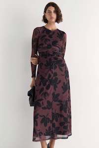 Olina Brown Floral Mesh Maxi Dress