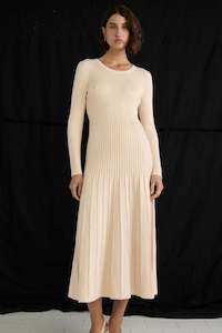 Staple The Label: Elena Vanilla Rib Knit LS Midi Dress