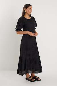Gratitude Black Bubble SS Tiered Maxi Dress