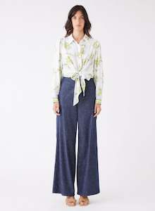 Esmaee: Tranquility Olive Floral Front Tie LS Shirt