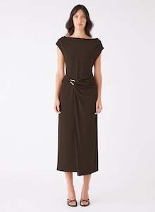 Genesis Chocolate Draped Front SS Midi Dress