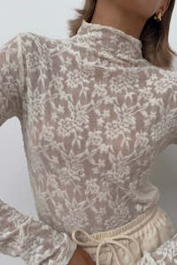 Esmaee: Forgiven Ivory Textured Lace LS Top