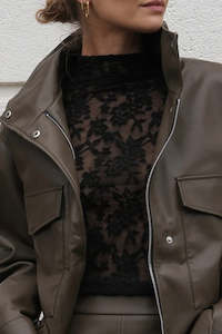 Forgiven Black Textured Lace LS Top