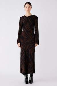 Esmaee: District Chocolate Print LS Maxi Dress