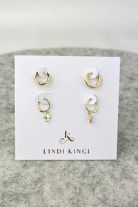 Sleeper + Tiny Cross Gold Earring Set