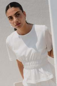 Svelte Ivory Shirred Detail SS Tee