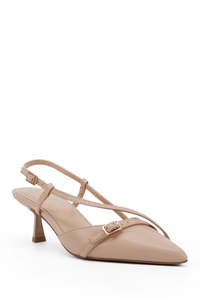 Aymara Nude Strappy Slingback Leather Heel