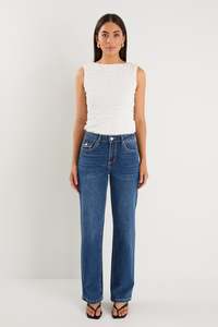Denim Sale: Hudson Mid Blue Mid Rise Heavy Stitch Straight Jean