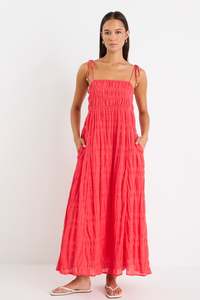 Ivy Jack: Offshore Poppy Cotton Shirred Strappy Maxi Dress
