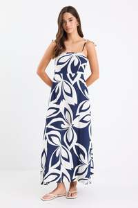 Support Local Clothing: Citizen Navy Cutout Print Strappy Maxi Dress