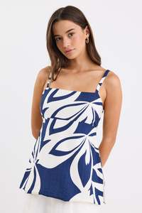Support Local Clothing: Sunkissed Navy Cutout Print Split Hem Cami Top