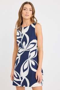 Support Local Clothing: Holiday Navy Cutout Print Sleeveless Mini Dress