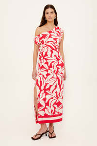 Staple The Label: Serata Red Floral Off Shoulder Midi Dress