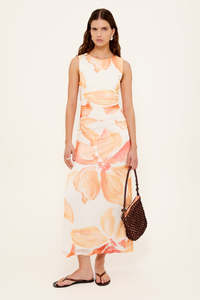 Staple The Label: Solana Peach Floral Mesh Sleeveless Midi Dress
