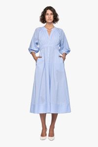 Staple The Label: Myra Blue Stripe Mid Sleeve Midi Dress