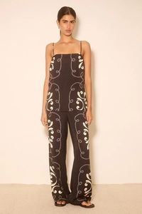 Black Dresses: Savanna Black Contrast Print Linen Blend Pant