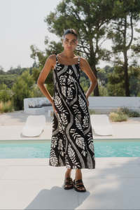 Nimbus Black Ivory Leaf Tie Strap Maxi Dress