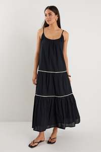 Lately Black Strappy Tiered Maxi Dress