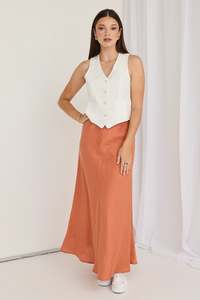 Get The Set: Lagos Terracotta Linen Blend Bias Cut Maxi Skirt