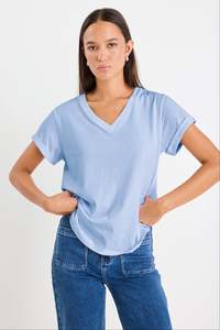 Ethical Fair: Rhyme Sky V Neck Short Sleeved Tee