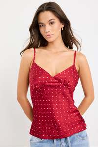 Ethical Fair: Transcend Red Polka Dot Satin Bias Cami