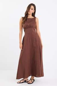 Ethical Fair: Cairo Chocolate Cotton Linen Sleeveless Midi Dress