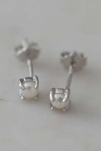 Mini Pearl Stud EOL Earrings Silver