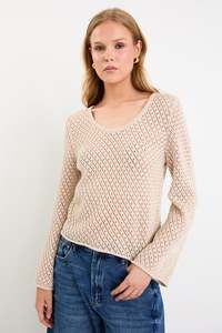 Aurora String Scoop Neck Crochet Knit Jumper