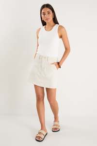 Back In Stock: Orchard Ecru Denim Pocket Front Mini Skirt