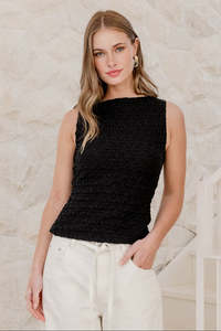 Untamed Black Lace Sleeveless Boatneck Top