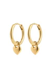 Alaia Heart Charm Gold Recycled Hoop Earrings