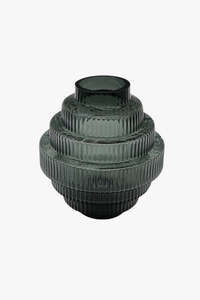 All Home Beauty: Glass Smoke Tiered Small Width 15 x Depth 15 x Height 18 cm Vase