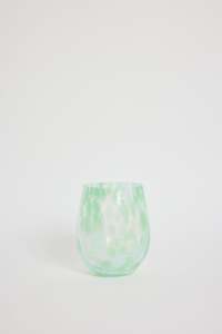 Stemless Green Aqua Splatter Wine Glass