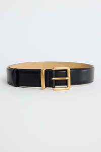 Luxe Black Leather Matte Gold Buckle Belt