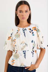 Finali Earthy Botanical Bubble Sleeve Top