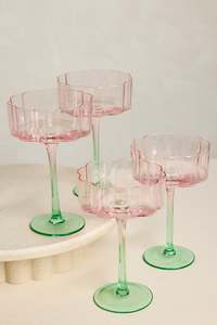 Bloom Wavy SET 4 Pink Green Cocktail Glass