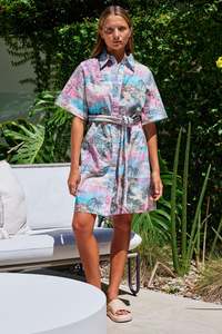 Bora Bora Pink Summer On The Med SS Mini Shirt Dress