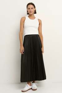 Crystalised Black PU Pleated Midi Skirt