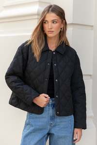 Absolute Black Collared Quilted Jacket