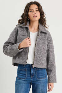 Ethical Fair: Dune Charcoal Boucle Zip Front Jacket
