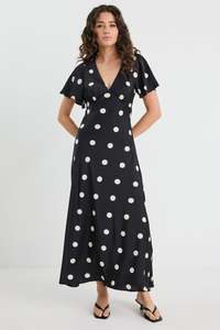 Chariot Black Polka Dot Bias Flutter Sleeve Maxi Dress