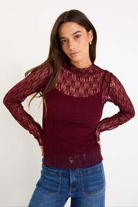 Giving Burgundy Lace Long Sleeve Top
