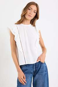 Exotic Ivory Sheer High Neck Frill Sleeve Top